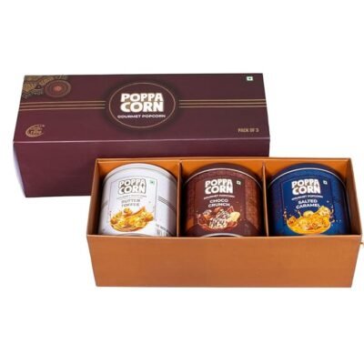 POPPACORN Gourmet Popcorn Gift Pack, Tin (410g, Brown 3 Pack)