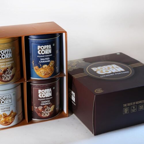 POPPACORN Gourmet Popcorn Gift Pack, Tin (560g, Brown 4 Pack)