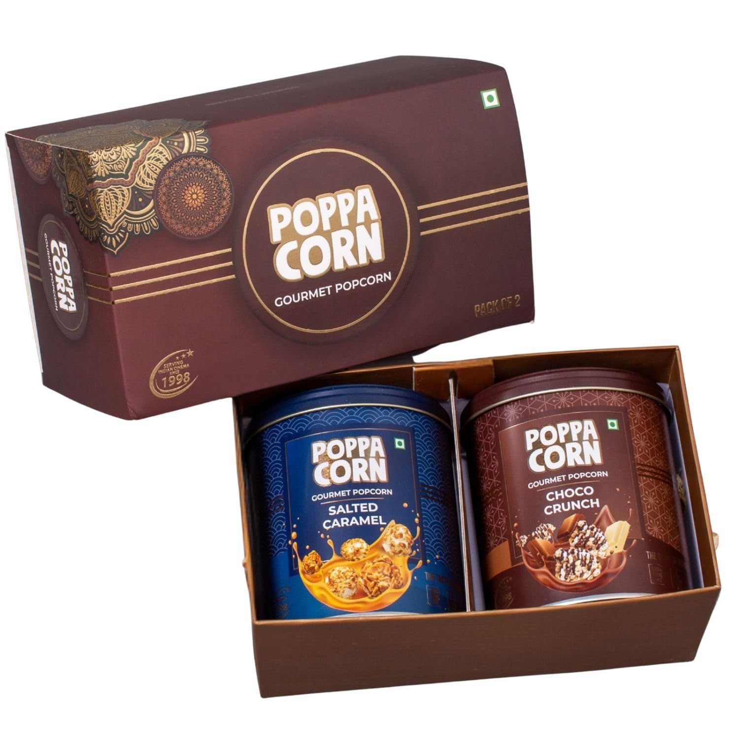 POPPACORN Gourmet Popcorn Gift Pack, Tin (280g, Brown 2 Pack)