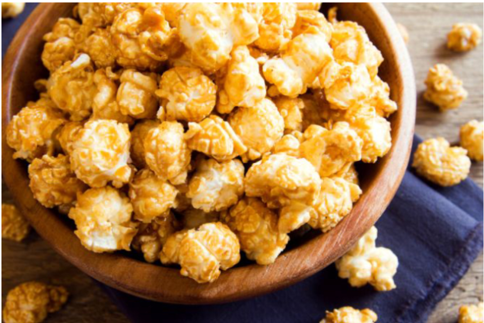 mushroom popcorn coated with caramel